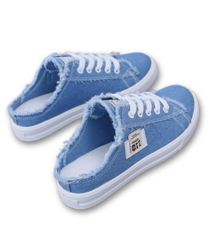 Lily | The New Frayed Denim Fabric Slip-On Sneakers