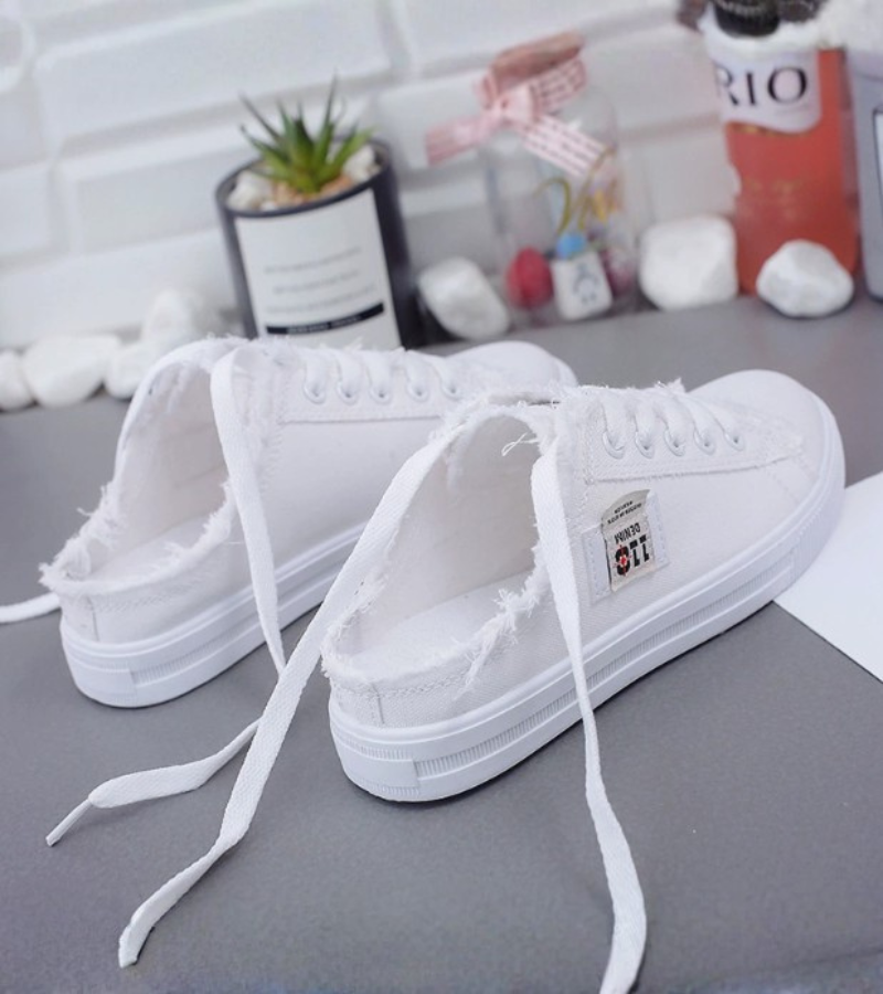 Lily | The New Frayed Denim Fabric Slip-On Sneakers