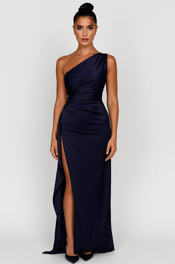 Women's Elegant One-Shoulder Maxi Dress with High Split