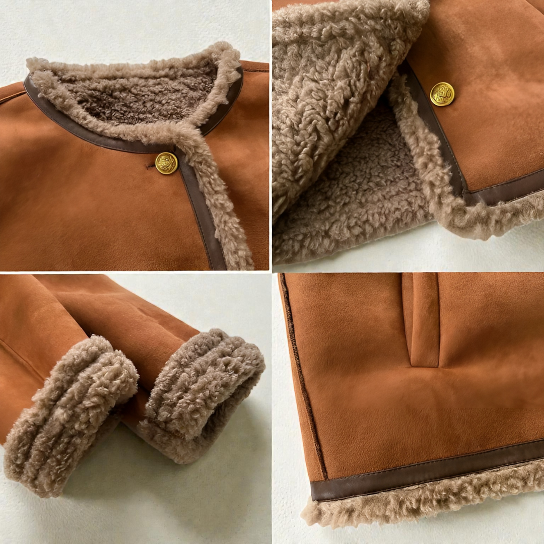 Premium Women's Winter Jacket Lined with Fleece – Thick Brown Coat with Round Collar