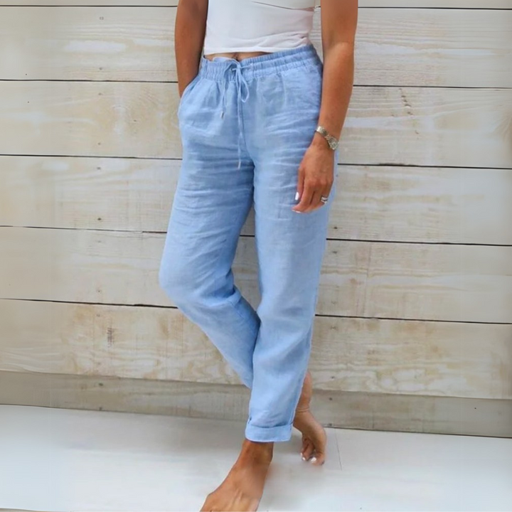 Allison Luxe Cotton-Linen Tailored Trousers - Elena Harper