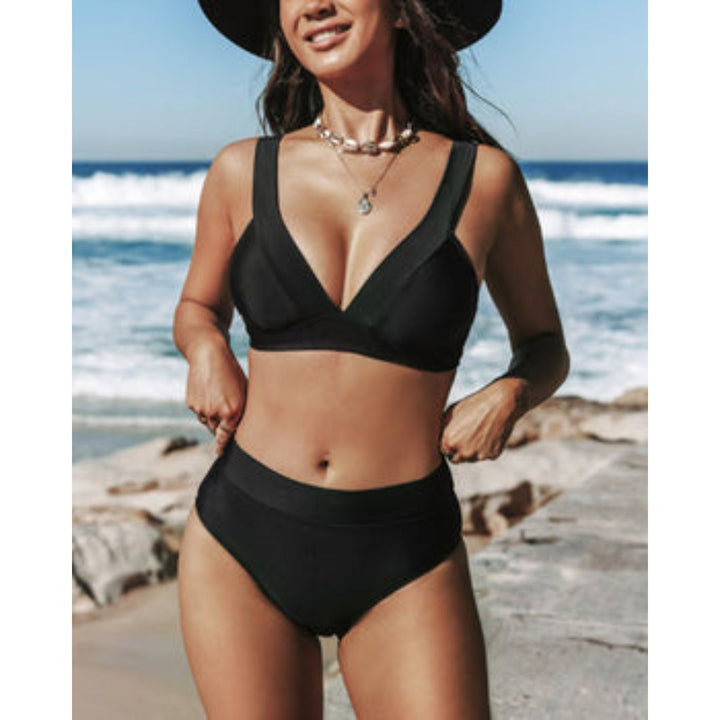 Women's Two-Piece Bikini Triangle Top V-Neck High Waist
