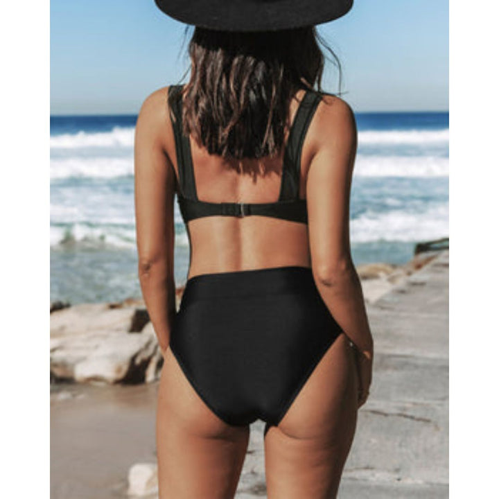 Women's Two-Piece Bikini Triangle Top V-Neck High Waist