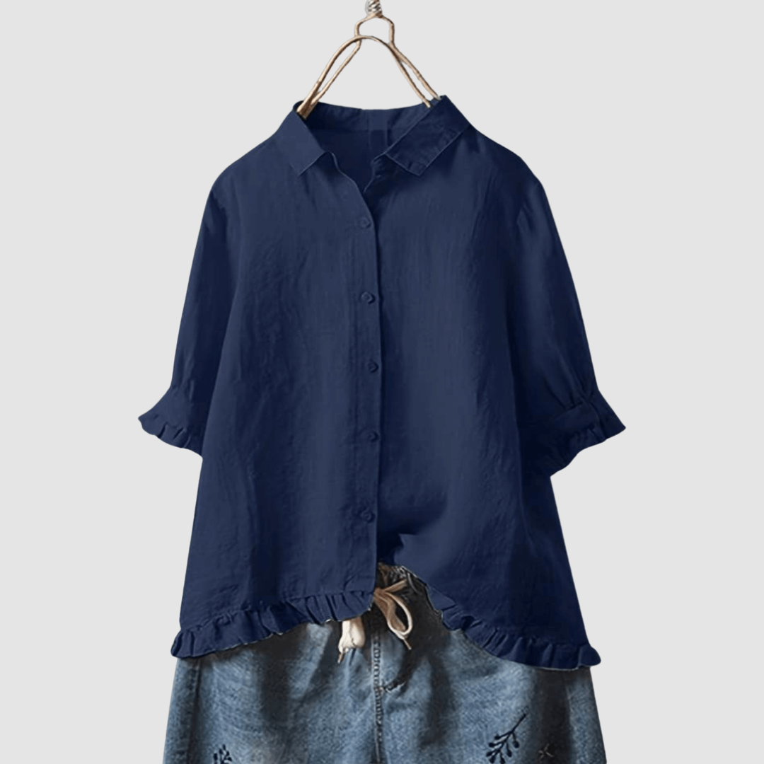 Women's Breathable Blouse with Classic Collar and Relaxed Fit