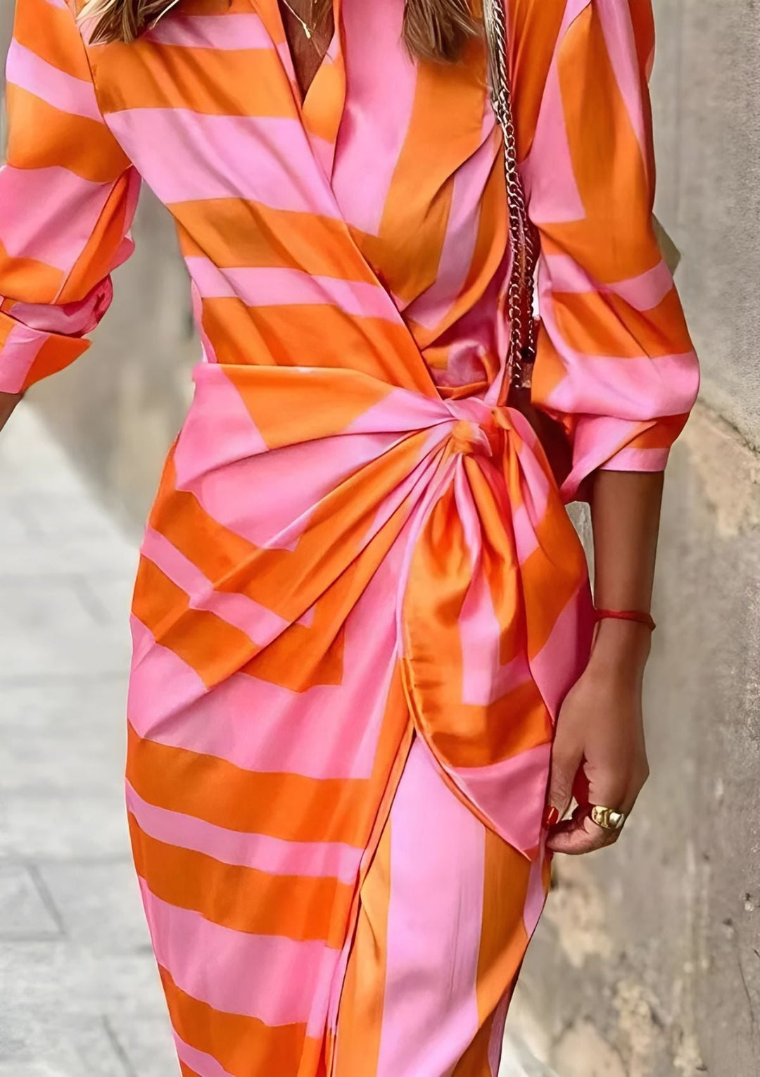 Olivia – Printed Waist-Cinching Shirt Dress