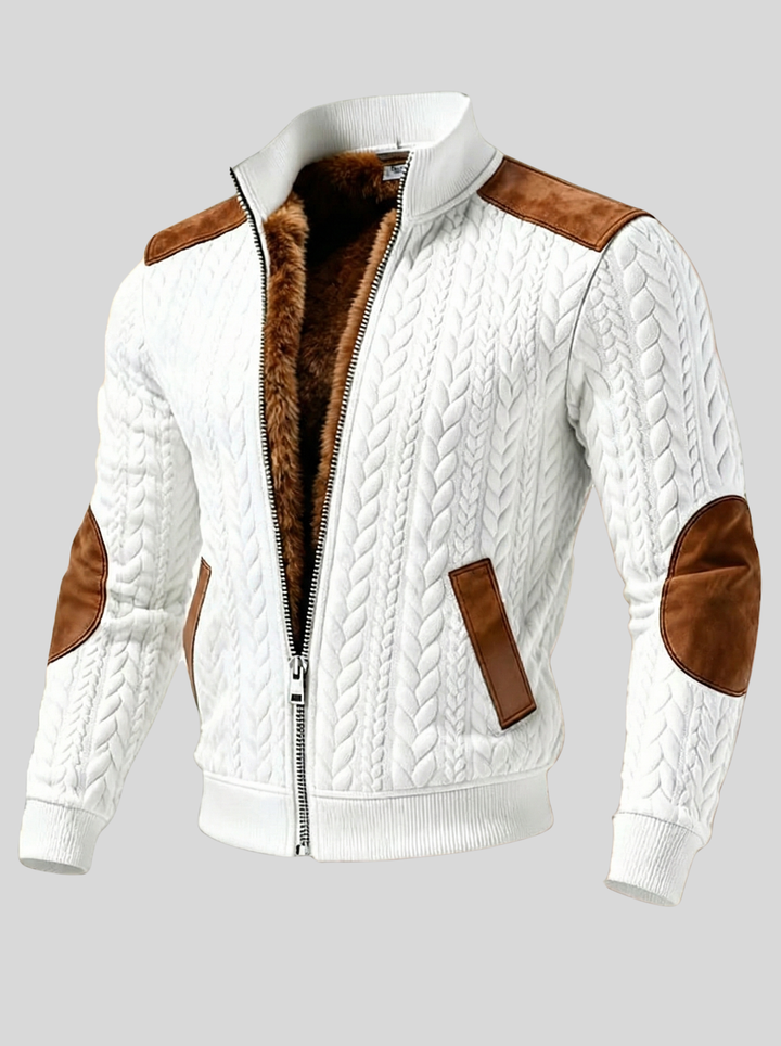 Men's Winter Jacket with Braided Pattern and Structured Plush Lining - Elena Harper
