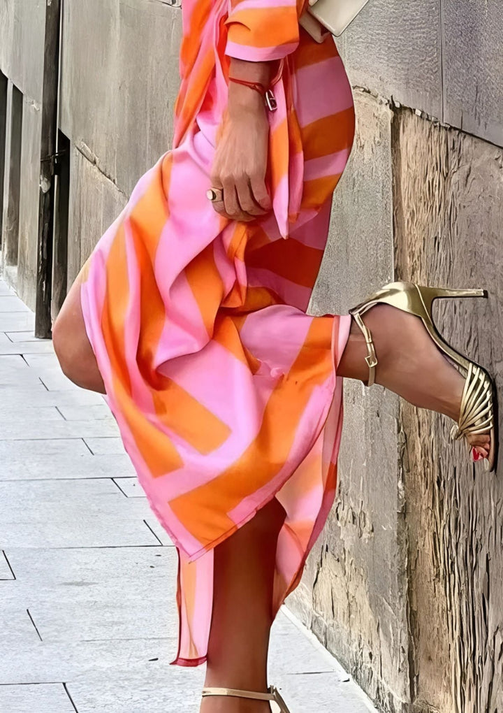 Olivia – Printed Waist-Cinching Shirt Dress