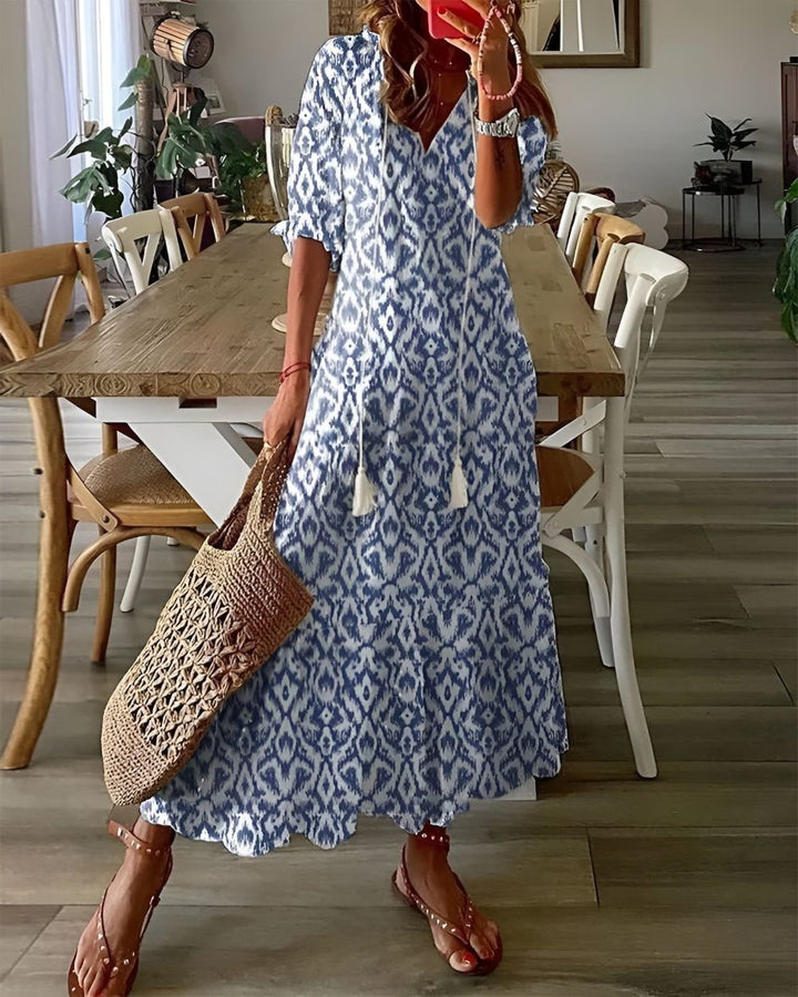 Bianca | Women's Boho Printed V Neck Maxi Dress