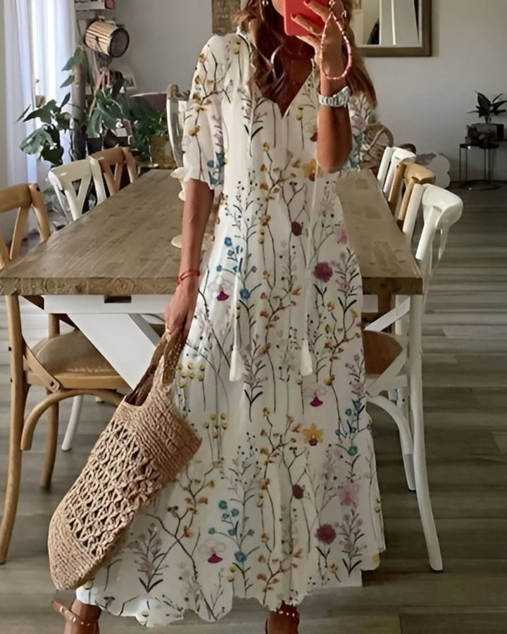 Bianca | Women's Boho Printed V Neck Maxi Dress