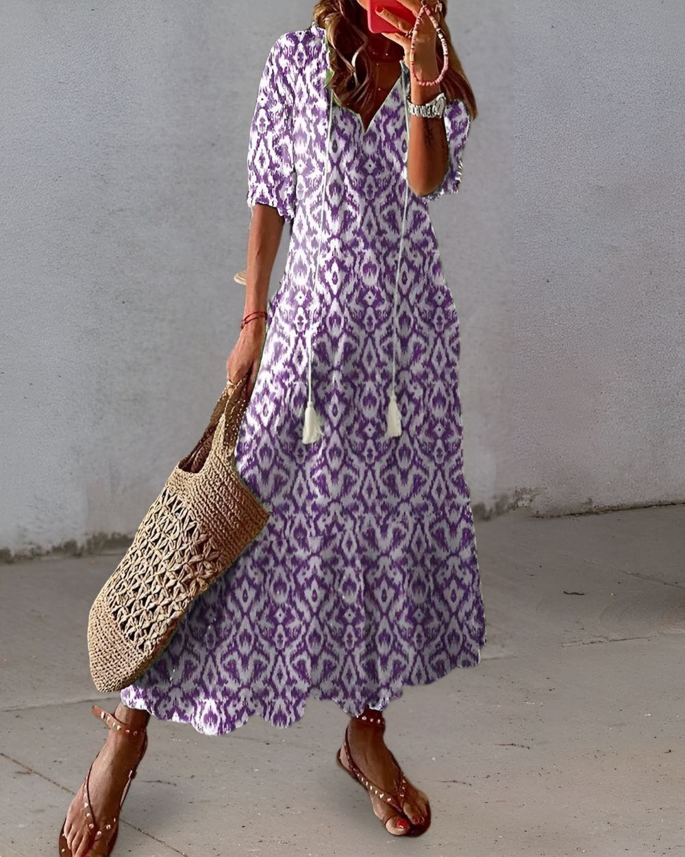 Bianca | Women's Boho Printed V Neck Maxi Dress