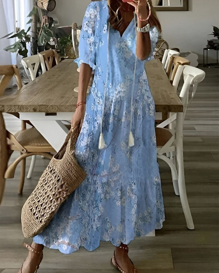 Bianca | Women's Boho Printed V Neck Maxi Dress