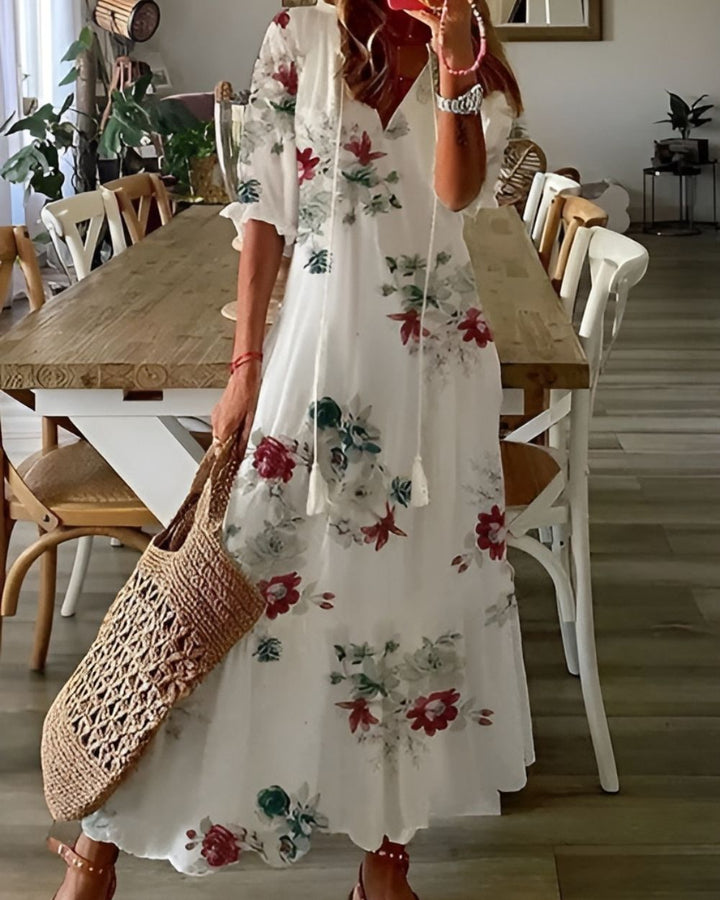 Bianca | Women's Boho Printed V Neck Maxi Dress