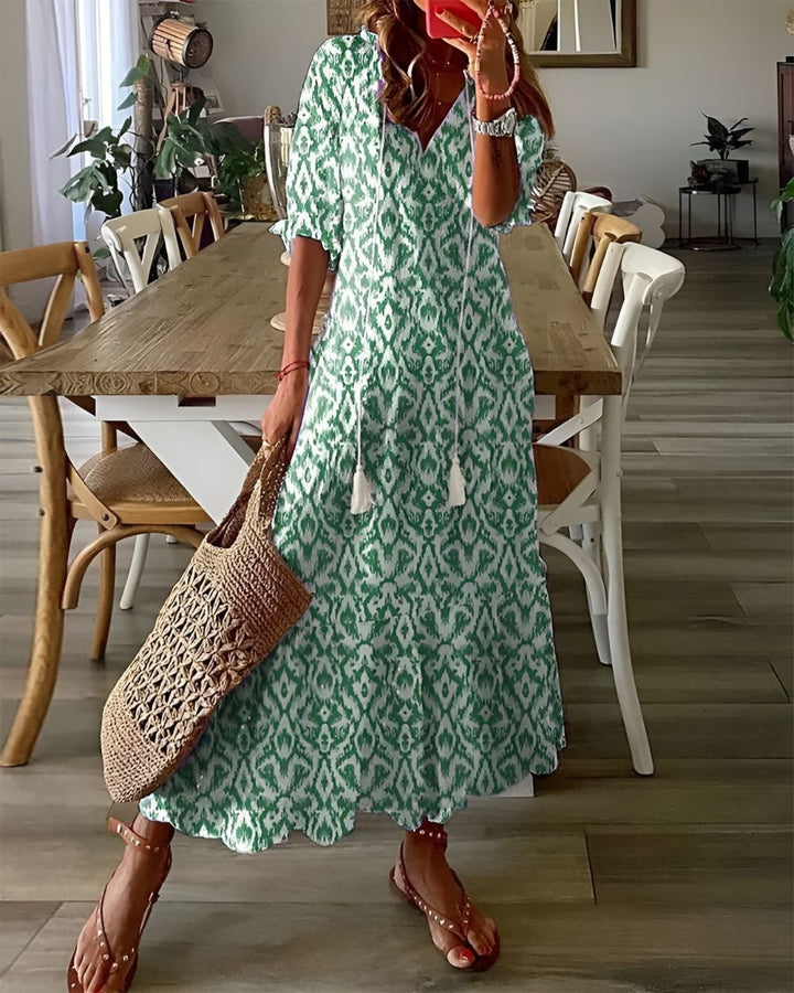 Bianca | Women's Boho Printed V Neck Maxi Dress