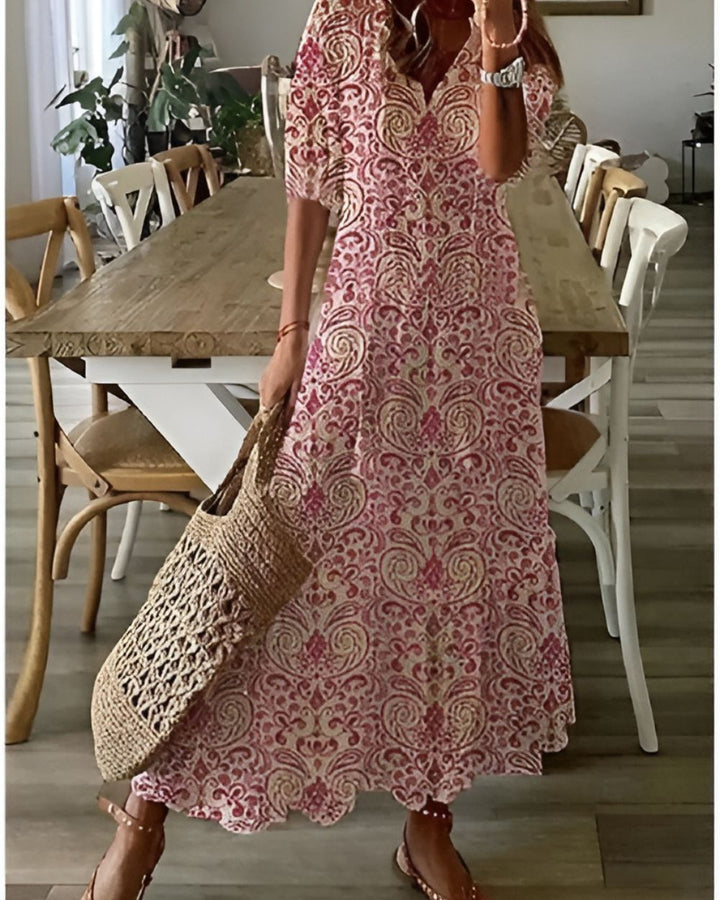 Bianca | Women's Boho Printed V Neck Maxi Dress
