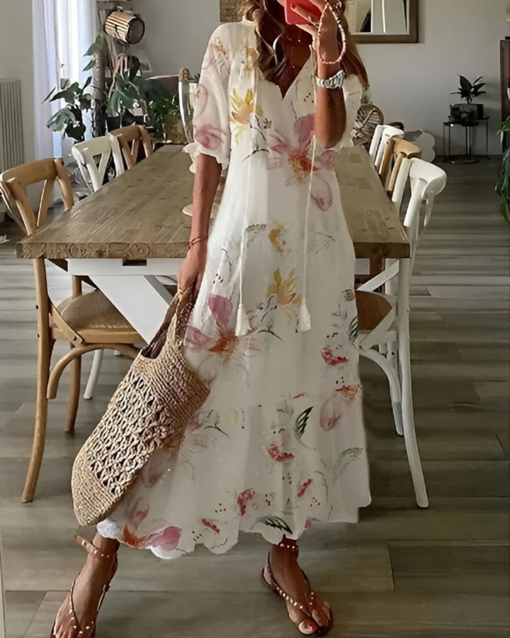 Bianca | Women's Boho Printed V Neck Maxi Dress