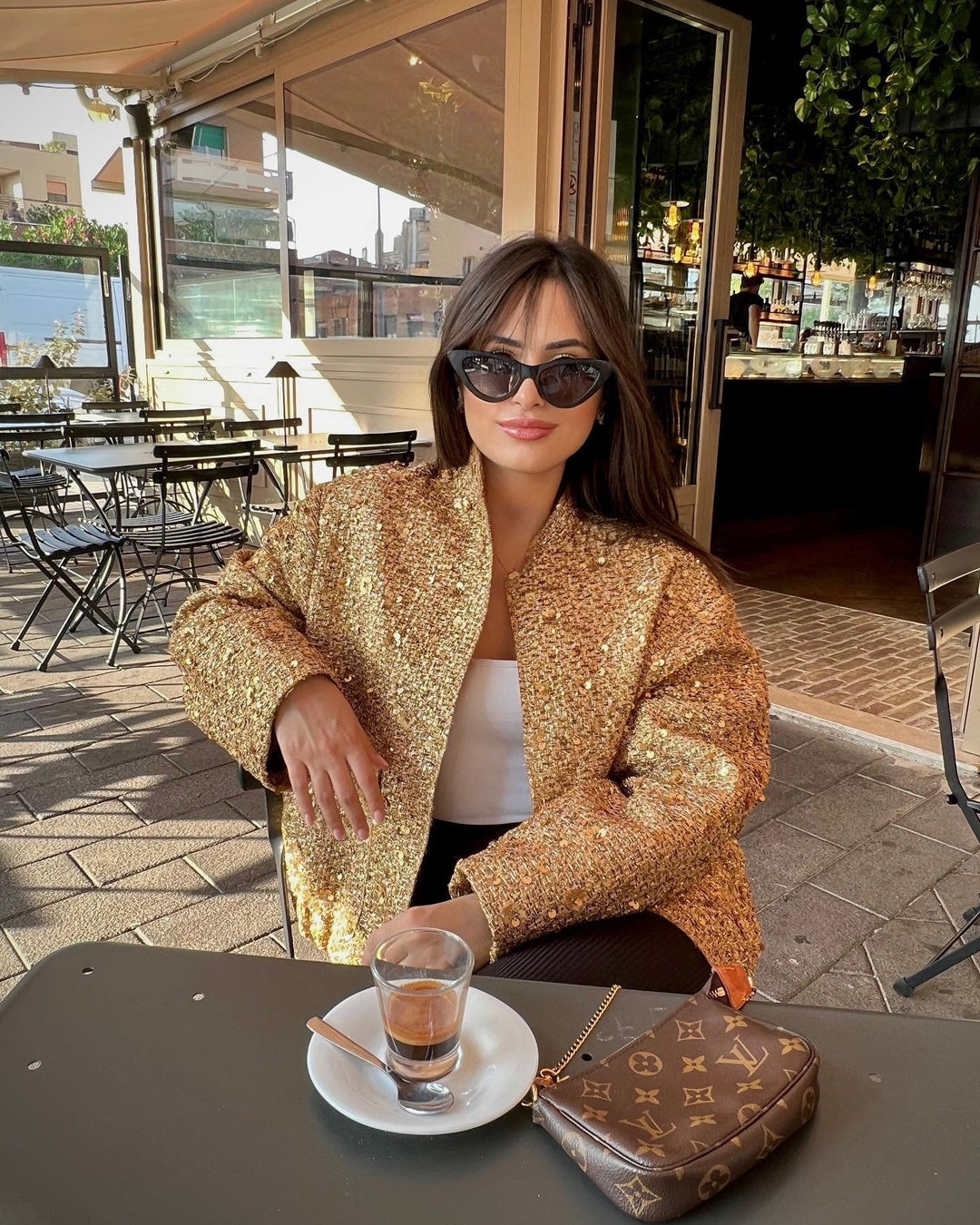 Women's Metallic Mid-Season Jacket Elegant Tailored Fit, view 3 - Elena Harper
