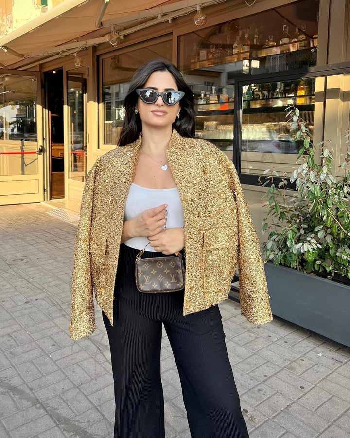 Women's Metallic Mid-Season Jacket Elegant Tailored Fit - Elena Harper