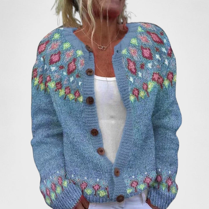 Lianne Chic Patterned Oversized Knit Cardigan, view 9 - Elena Harper
