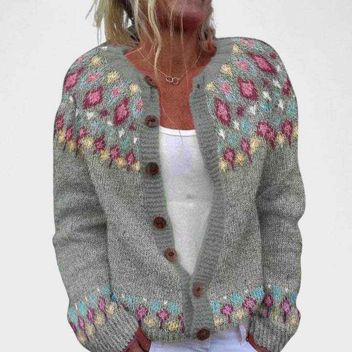 Lianne Chic Patterned Oversized Knit Cardigan, view 8 - Elena Harper