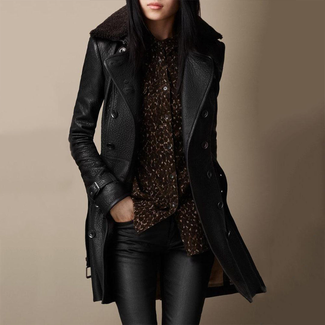 Pauline Leather Trench Coat, view 3 - Elena Harper