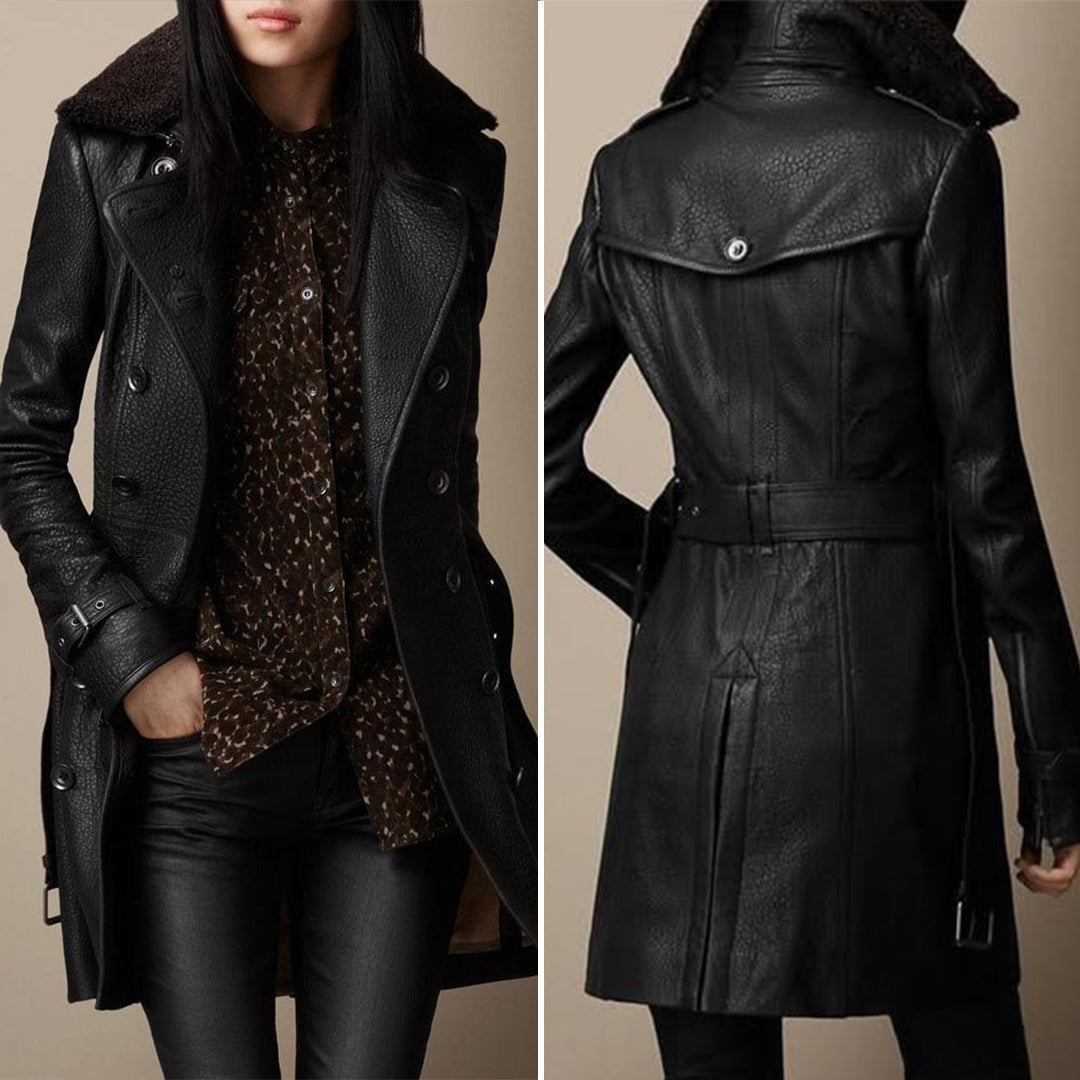 Pauline Leather Trench Coat, view 2 - Elena Harper
