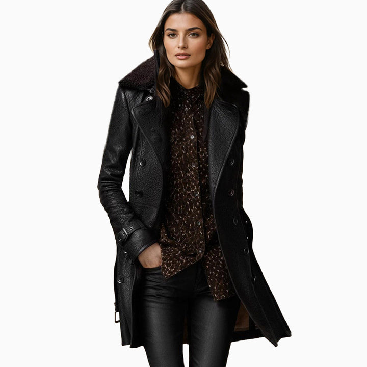 Pauline Leather Trench Coat, view 5 - Elena Harper