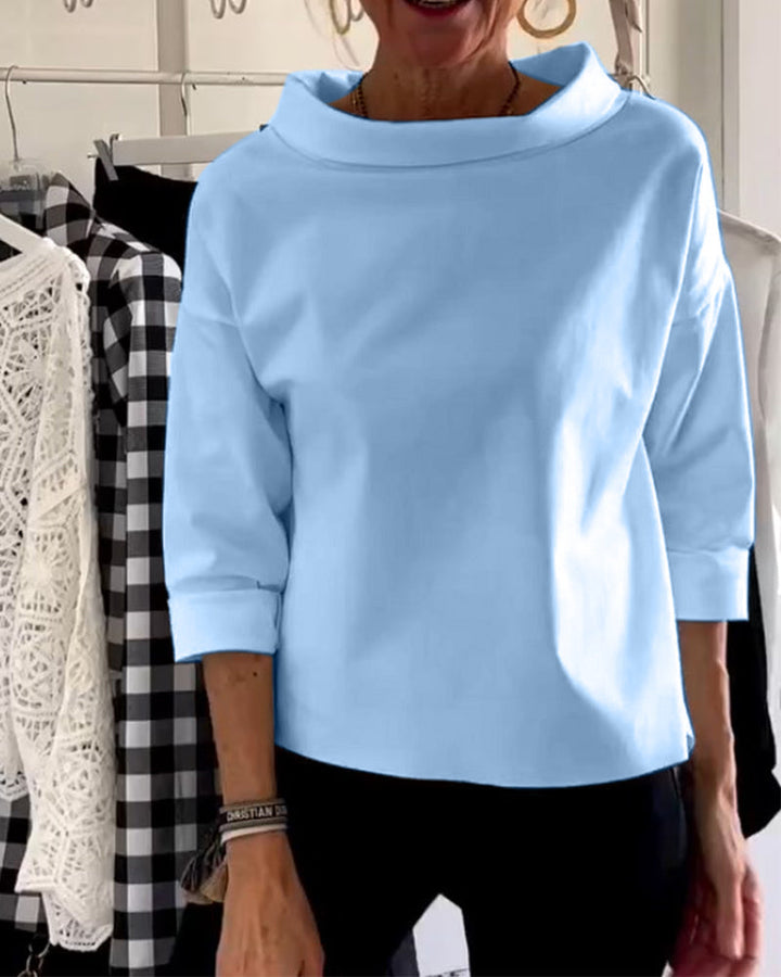 Women's Elegant 3/4 Sleeve Collared Blouse Top