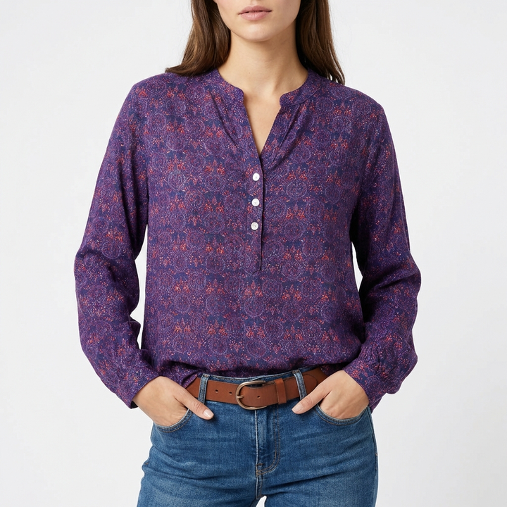 Paloma | Printed Blouse with Mao Collar, Long Sleeve for Women