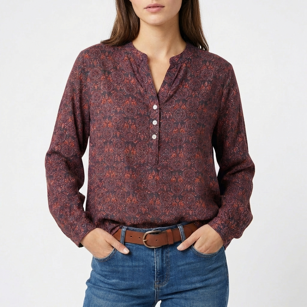 Paloma | Printed Blouse with Mao Collar, Long Sleeve for Women