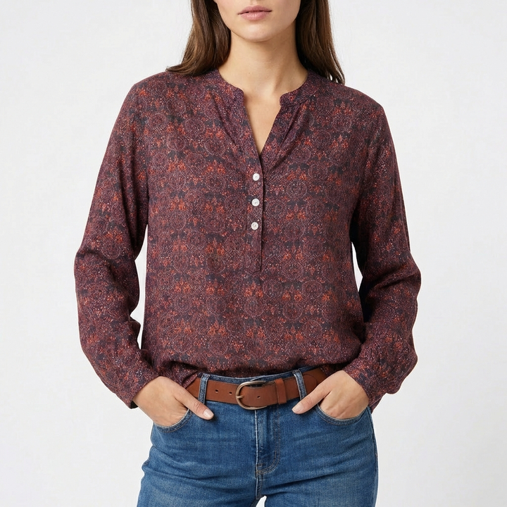 Paloma | Printed Blouse with Mao Collar, Long Sleeve for Women