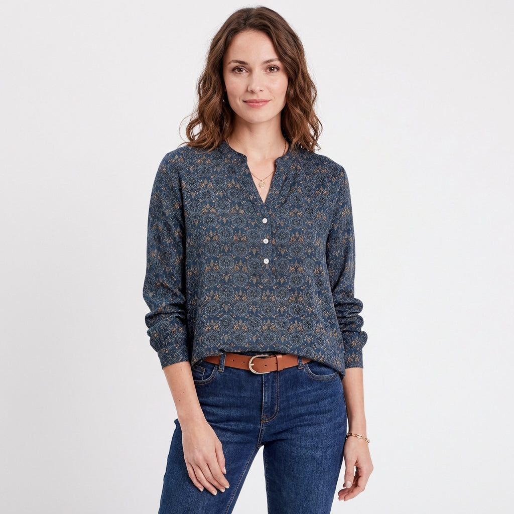 Paloma | Printed Blouse with Mao Collar, Long Sleeve for Women