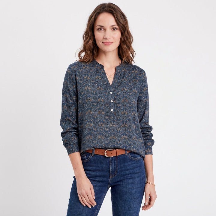 Paloma | Printed Blouse with Mao Collar, Long Sleeve for Women