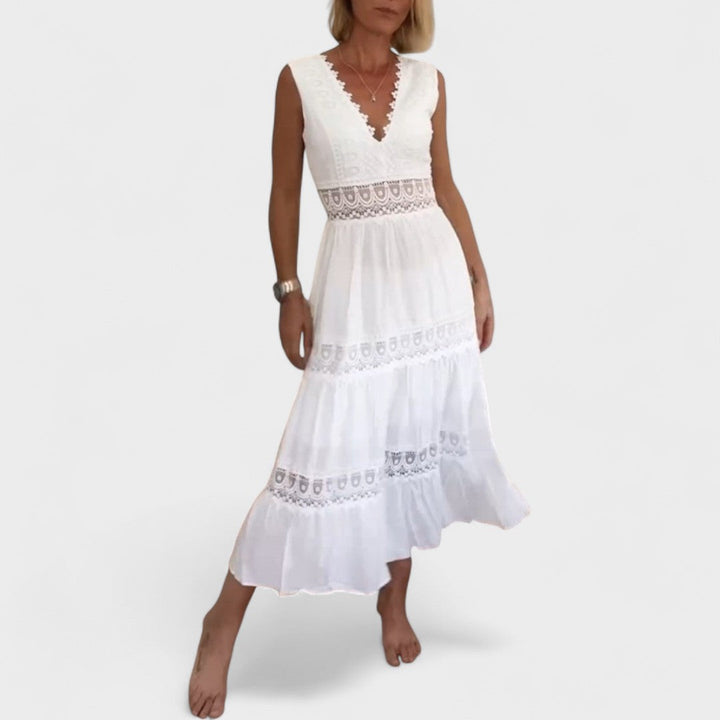 Patricia Elegant Lace Dress with V-Neck - Elena Harper