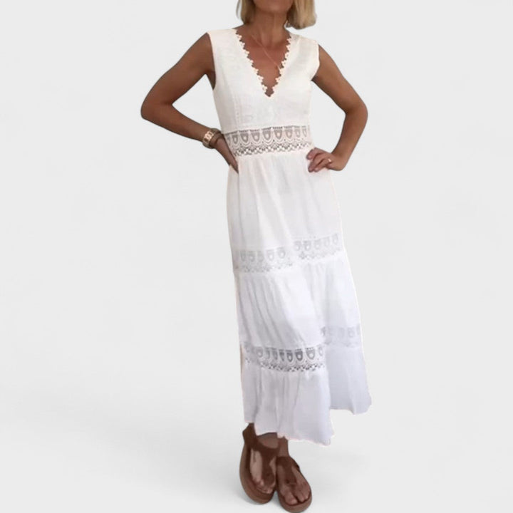 Patricia Elegant Lace Dress with V-Neck, view 4 - Elena Harper