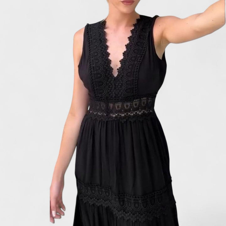Patricia Elegant Lace Dress with V-Neck, view 7 - Elena Harper