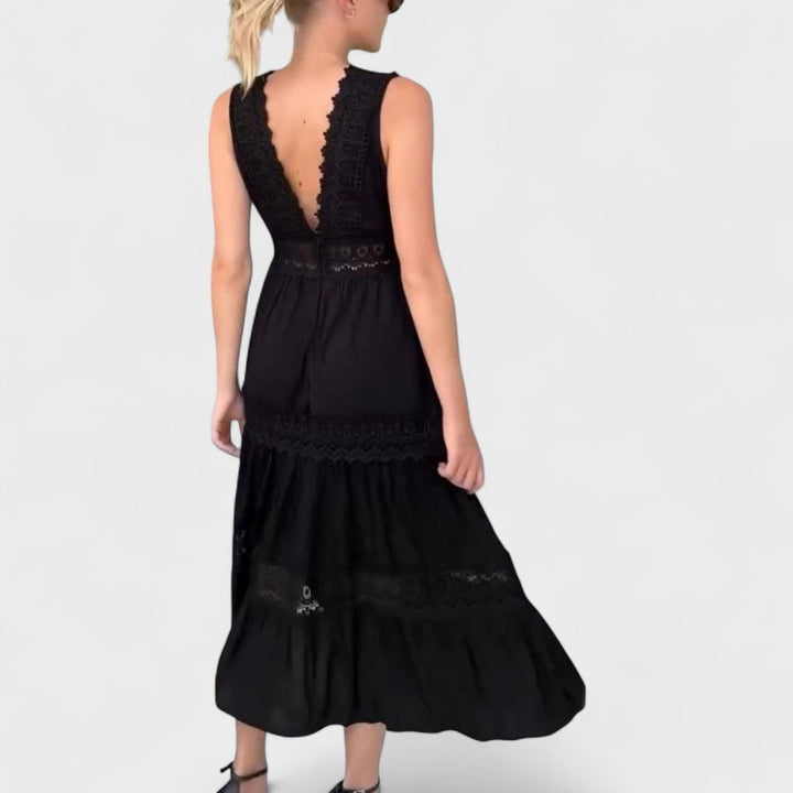 Patricia Elegant Lace Dress with V-Neck, view 10 - Elena Harper