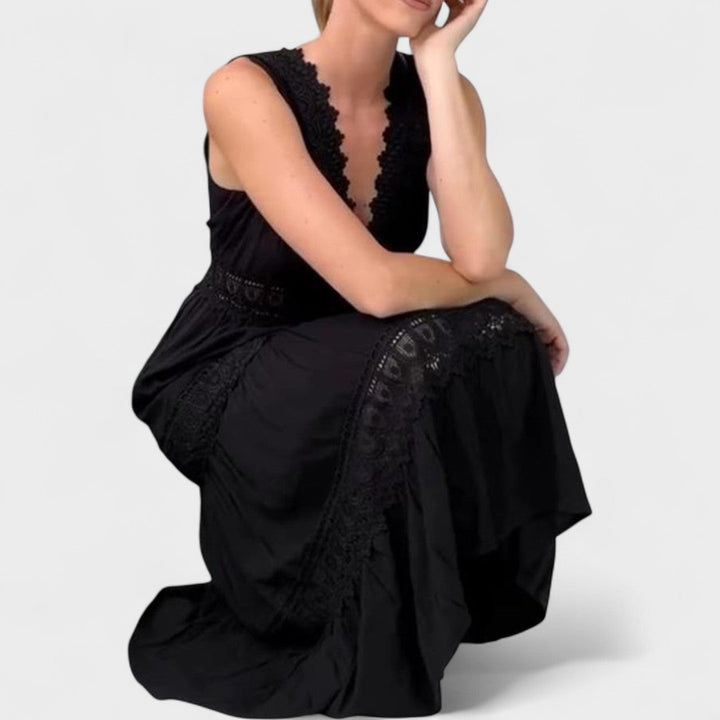 Patricia Elegant Lace Dress with V-Neck, view 8 - Elena Harper