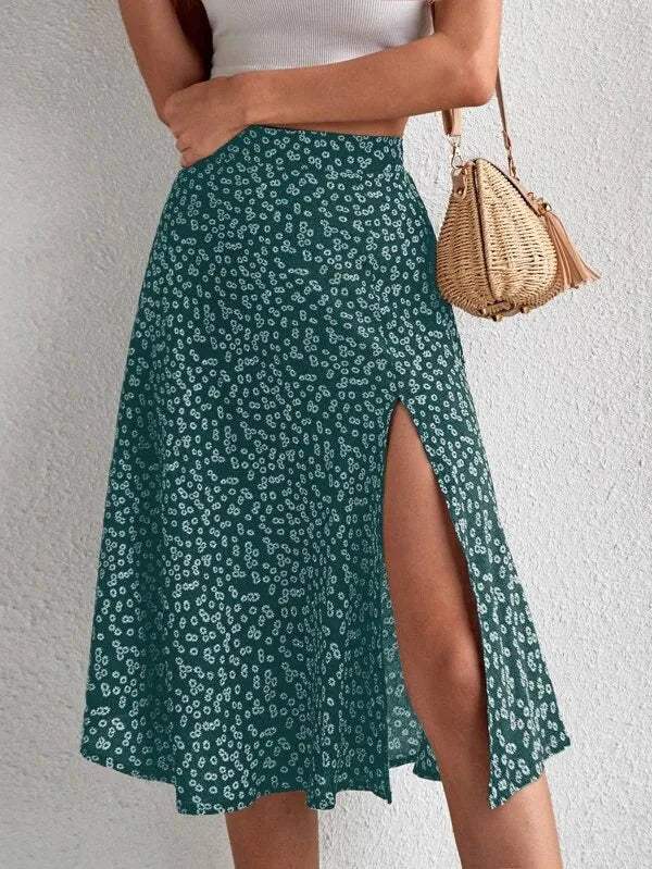 Hilary | High Waist Floral A-Line Midi Skirt