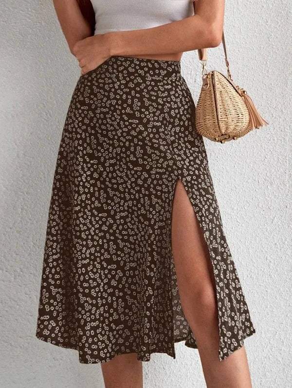Hilary | High Waist Floral A-Line Midi Skirt