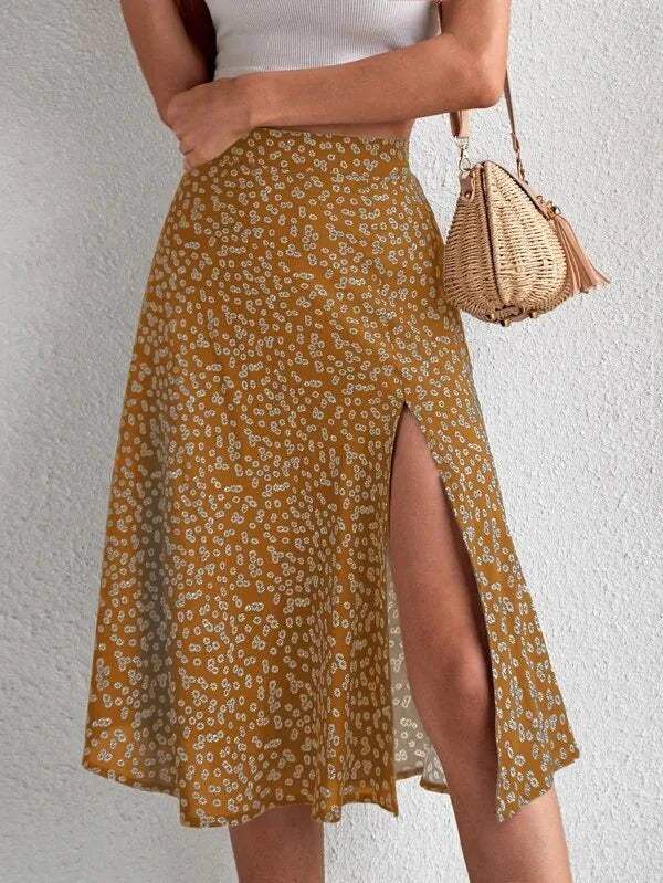 Hilary | High Waist Floral A-Line Midi Skirt