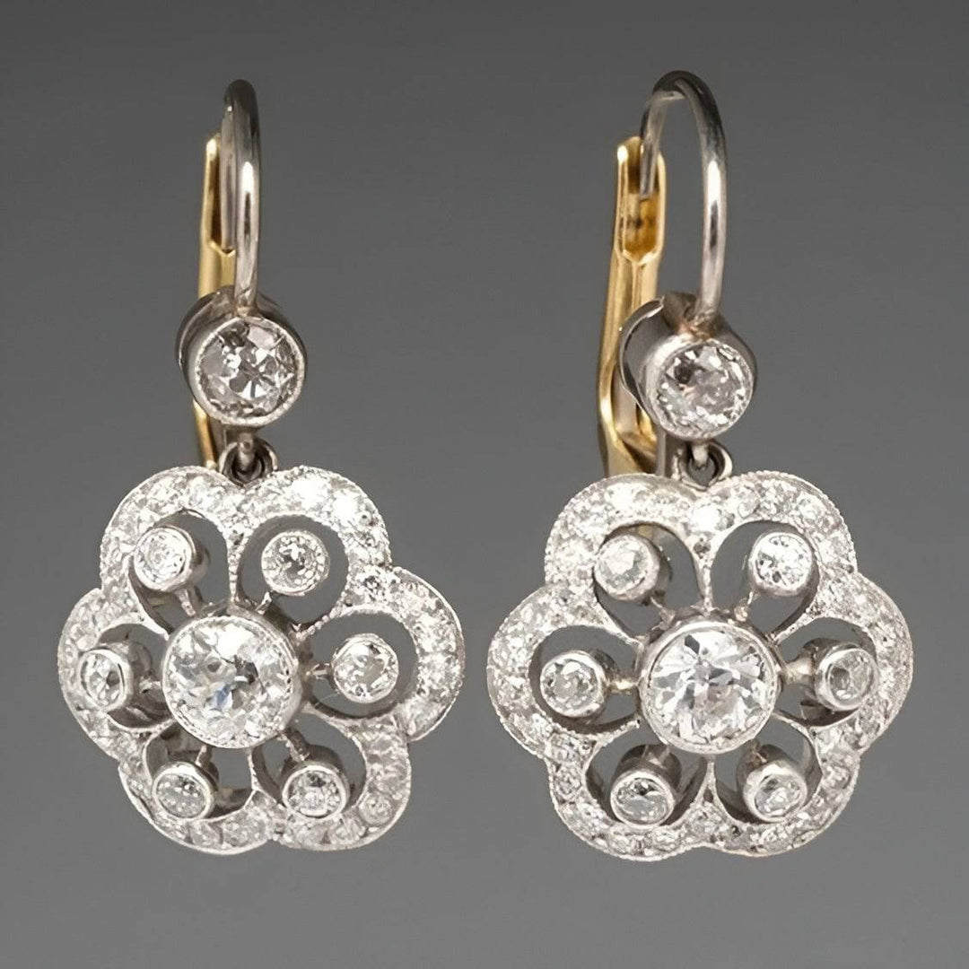 Stylish Mathu™ Mandala earrings with blue floral stone details and gold accents, perfect for elegant women’s jewelry.
