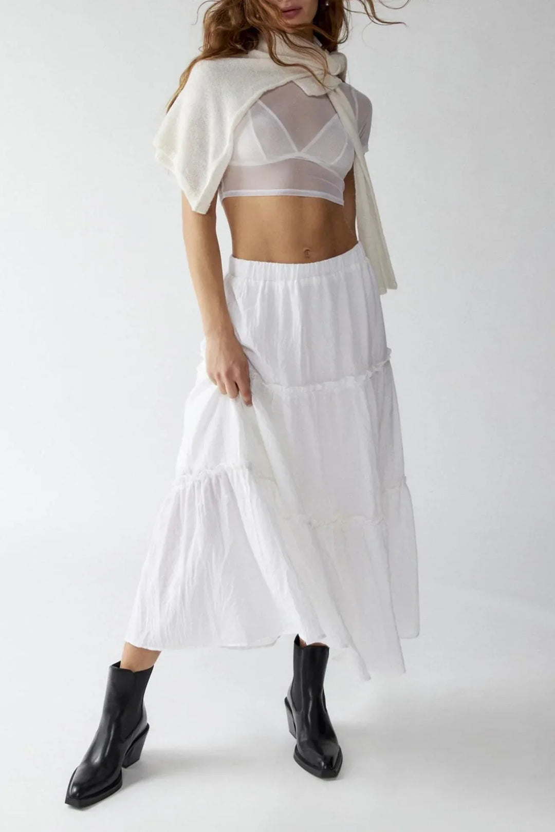 Miriam | Tiered Cotton-Linen Maxi Skirt