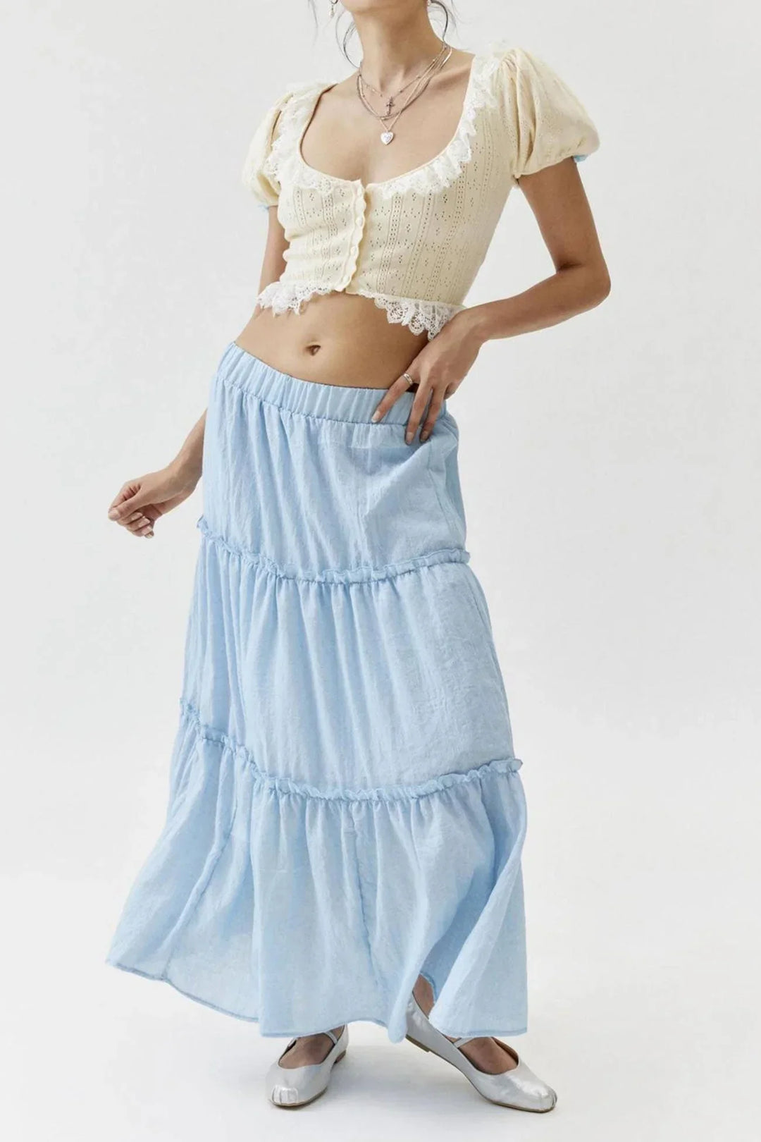 Miriam | Tiered Cotton-Linen Maxi Skirt