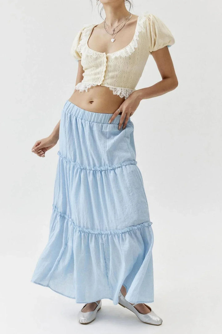 Miriam | Tiered Cotton-Linen Maxi Skirt