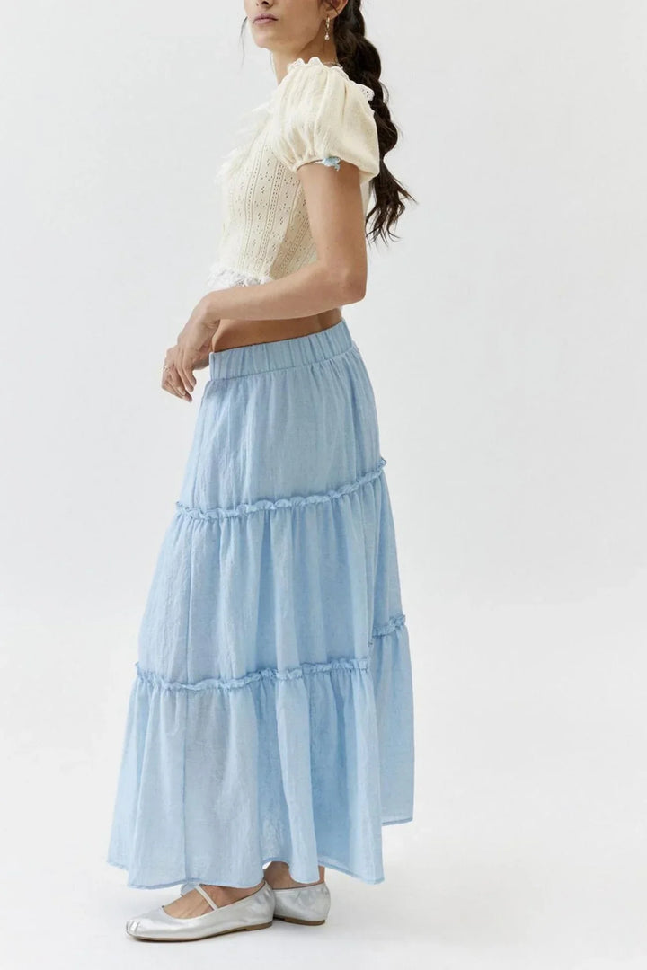 Miriam | Tiered Cotton-Linen Maxi Skirt