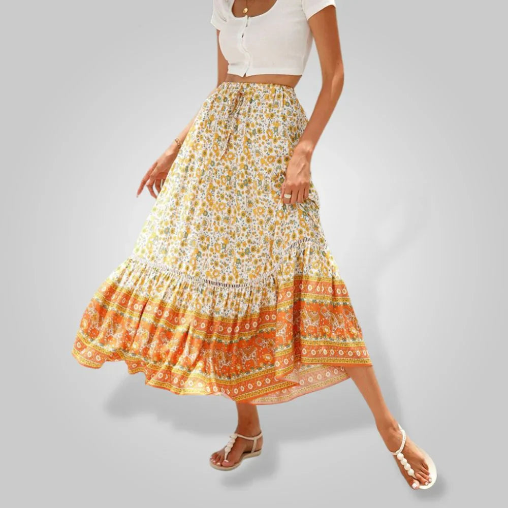 Constance | Bohemian Floral Print Flowing Maxi Skirt