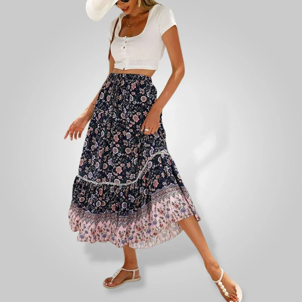 Constance | Bohemian Floral Print Flowing Maxi Skirt