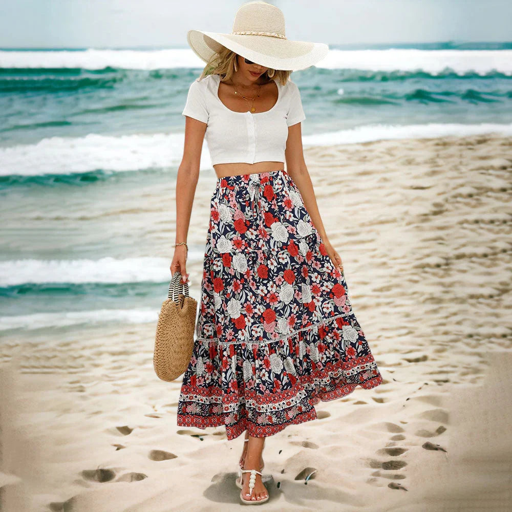 Constance | Bohemian Floral Print Flowing Maxi Skirt