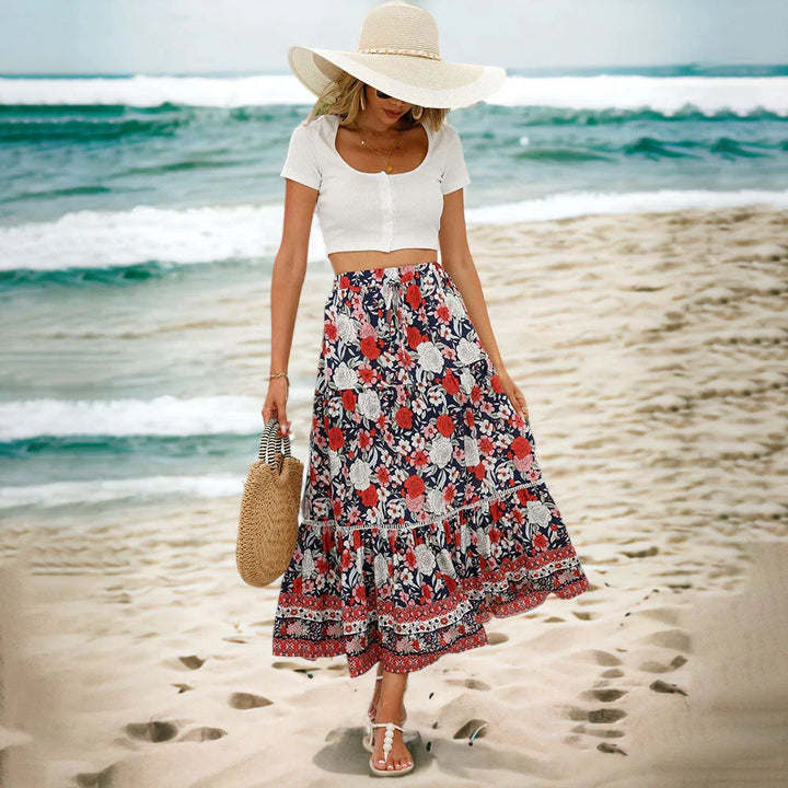 Constance | Bohemian Floral Print Flowing Maxi Skirt