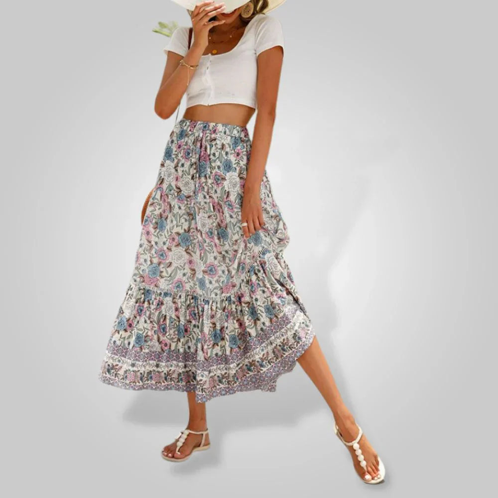Constance | Bohemian Floral Print Flowing Maxi Skirt